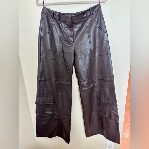 Amanda Uprichard Lucas Faux Leather Low Rise Cargo Pants - Brown Sz M - Picture 3 of 6